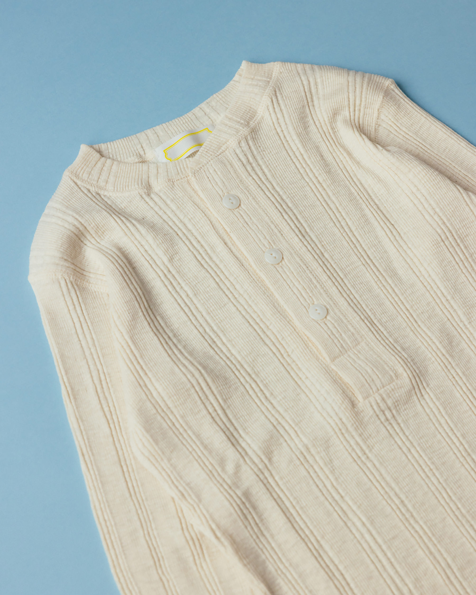 Slub Cotton Random Rib Henley (ecru)